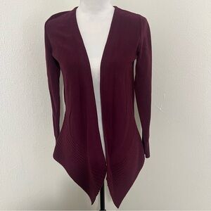 Loft Women’s XS Drape Open Front Cardigan Sweater Long Sleeve Plum/Maroon Office